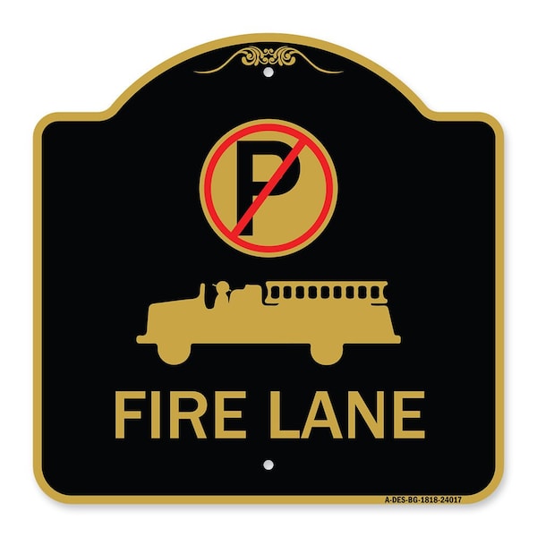 Signmission Fire Lane W/ No Parking & Graphic, Black & Gold Aluminum Sign, 18" x 18", BG-1818-24017 A-DES-BG-1818-24017 - main